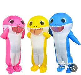  3 لباس كامل شخصية سمك القرش الكرتونيه ازرق وزهري ومتوفر جميع الشخصيات الكرتونيه