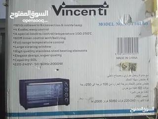  1 Brand New Vincenti 60L Electric Oven with Rotisserie, Convection, Inside Lamp, 4 Control Knobs