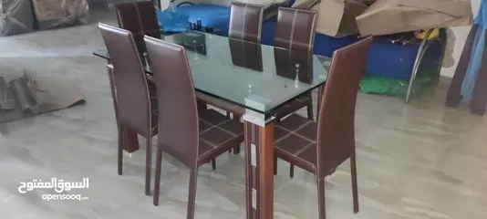  3 طاولة سفرة تنجيد مع 6 كراسي تنجيد جداد بالكرتونة