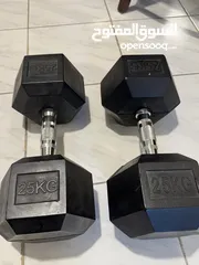  2 25 KG Dumbbell Pair, Hex, Steel Handles [Excellent Condition]