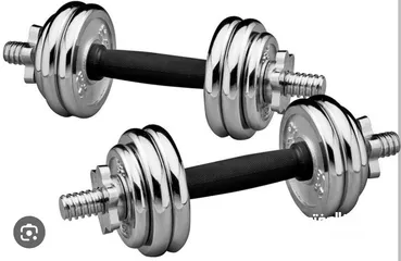  7 New dumbbells box 20 KG with the bar connector and the box new only  15 kd only  silver cast iron