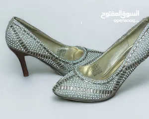  1 هيلز سواريه ذهبي في فضي Silver and gold Shimmer Synthetic Comfortable and Stylish Wedding Heels