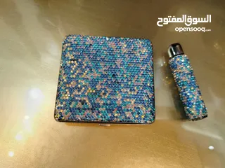  2 علبة سجائر وولاعة ماسية أنيقة للسيدات ولاعة بأحجار الراين