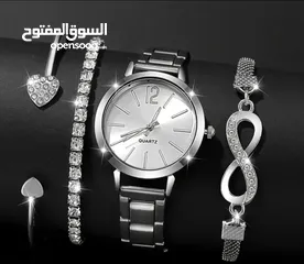  1 طقم اكوارتز نسائي ساعه وخاتم وسلسال واساور