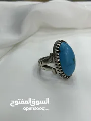  9 *خاتم فضة بحجر فيروز طبيعي نيشابوري – عيار 925، وزن 16.5 جرام*
