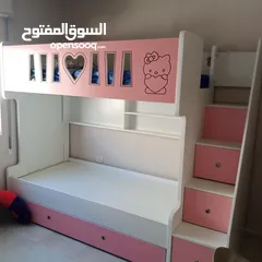  4 تخت طابقين ثلاثي مكفول 5 سنوات بحمل 150 كيلو  الخشب لامنيت مسمك ع خمالتين 3.5 سم