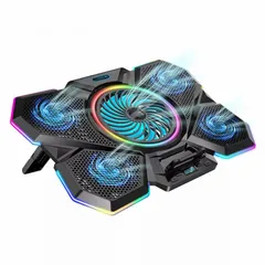  1 لوحه تبريد جهاز لاب توب خمس مراوح مع اضاءه اللون ار جي بي laptop coolingpad 5-fans RGB lighting