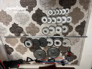  2 80 كيلو + بنش + بار+2دامبل + حبلين مقاومه