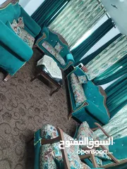  1 كنب غرفة ضيوف خشب زان استعمل عرسان مع البرادي والطاولات