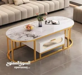  2 طاولة وسط مودرن فخمة   أجمل تحفة فنية حتاخديها لبيتك   سطح خشب ماربل فاخر باللون الأبيض