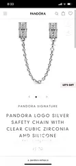 2 PANDORA SIGNATURE PANDORA LOGO SILVER SAFETY CHAIN WITH CLEAR CUBIC ZIRCONIA AND SILICONE