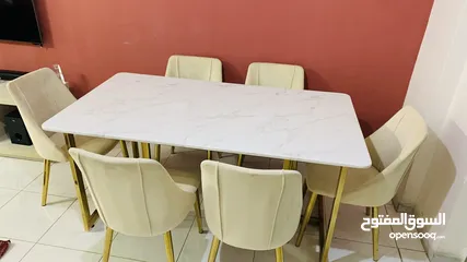  3 Dining Table Marble Top with 6 Chairs