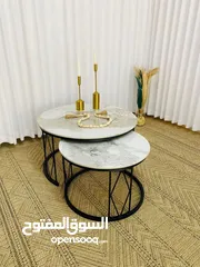  5 סט שולחנות – 2 חלקים – שיש מלא עיצוב שולחן סלון עם פלטת שיש כבדה