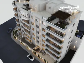  4 شقة بنظام خلايا الشمسية 170م2 مع بلكونة واسعة و تدفئة مركزية و بنظام صوت باجمل اطلالة بحي المنصور