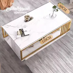  4 طاولة جانبية خشبية متينة بتصميم رخامي مناسبة لغرفة المعيشة وغرفة استقبال الضيوف.
