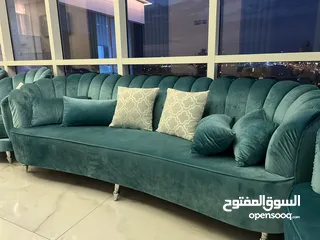  7 طقم كنب 5 قطع لون تيفاني وقطعتين لون وردي ومغسلة للبيع