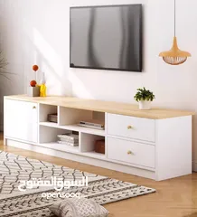  7 طاولة تلفزيون بلون أبيض وخشبي بتخطف الأنظار! المقاس 160*30*40 سم تصميم مودرن وعصري