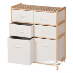  2 خزانة البامبو العصرية 6 ادراج قماشية مثالية لتنظيم المناشف، الملابس، الألعاب، أو أي أغراض أخرى.