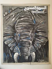  1 75×90 cm Elephant Painting, grey and blue