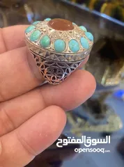  2 خاتم فضة ايراني احجار فيروز نشبوري اصليه مقاس 25/26