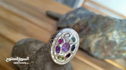  1 خاتم فضة مميز مع احجار الكريمة  special ring from silver 925 and precious gemstones