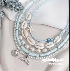  1 سناسيل خرز النوع خام باللون الأزرق السمازي والأبيض مكون من خمس قطع اللون حسب اختيارك