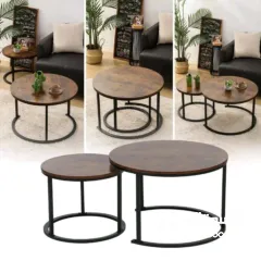  2 طاولات القهوة المتداخلة أن تحول مساحتك! بتصميمها  العتيق الأنيق باللون البني ثبات مضمون