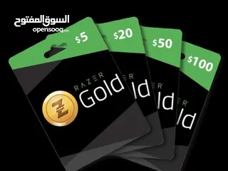  2 بطاقات ريزر جولد razer gold العالميه Global بجميع فئاتها من 5 دولار إلى 200