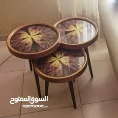  13 طاولات سرفيس 3D  زجاج حجم الكبير قطر 40سم نظام تركي  متوفر الوان  3 قطع
