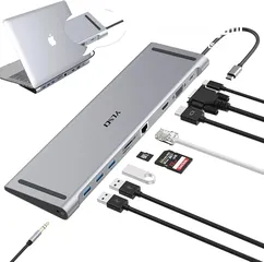  1 دوك ستيشن (تحويلة) 10 في 1، USB C من YLSCI مع HDMI بدقة 4K، وVGA 10 in 1 Laptop Docking Station