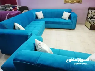  15 تنجيد كورنر حرف L مع كنبة مزدوجة مع إمكانية اختيار الاقمشة والألوان والتفصيل حسب الطلب