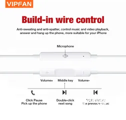  2 سماعه اذن اصلي  مدخل AUX 3.5 عالي الجودة  AUX Input VFan M04 Earphone Original Lightning Chip