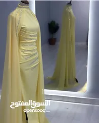  1 فستان حفلة شرعي لون اصفر مقاس 42 تفصيل لبسة وحدة