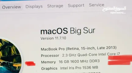  5 MacBook pro 15 inch Retina 2013 -16giga Ram 512 ssd. -. Processor 2.3 Quad- core  i7