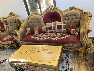  2 كنب ضيوف راقي لون ذهبي فخم ملوكي خشب ثقيل جدا زان مصري دمياط مع طاولة اغتنم الفرصة الان قبل العيد