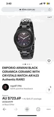  3 EMPORIO ARMANI BLACK STEEL CERAMICA WITH CRYSTALS AR 142 اصلية 100% جديدة ولا خدش