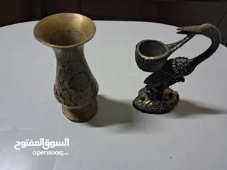  2 تمثال نادر عتيق تمثال صغير إيطاليا/شمعدان طائر البلشون من خشب الخور برونز نحاس قديم