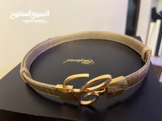  8 حزام  Chopard Chopard Metallic Gold Python Embossed Leather Miss Happy Belt 115CM