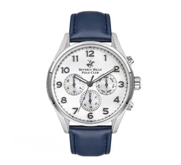  2 ساعة بولو رجالية B.H. Polo Club Matteo Multifunction Dark Blue Leather White Dial For Men