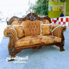  2 طقم.  كنب مستعمل للبيع خشب زان كامل تفصيل.