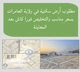  1 أنا الشاري / مطلوب أرض سكنية في ولاية العامرات الدفع كاش