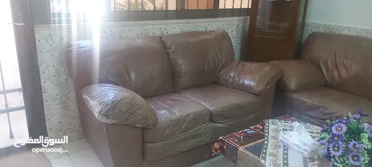  3 طقم كنب جلد طبيعي