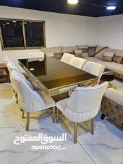  5 طاولة سفرة 8كراسي خشب زان ولاتيه قماش جيرمن وتر بروف