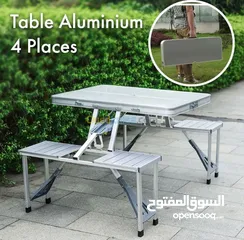  1 Aluminum Folding Picnic Table with 4 Seats Portable Camping Table with Bench Outdoor Suitcase Chair