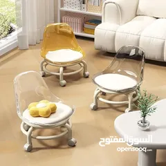  1 كرسي دوار 360 درجة بحجم مريح مع عجلات مناسب للبالغين والاطفال والمنزل والمكتب  مقاوم للصدمات شفاف