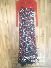  1 فستان اسود واحمر طويل مع جاكيت قصير احمر بأكمام طويلة جديد غير مستعمل ماركة H&M مقاس L بلبس 40 و42