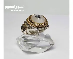  24 خاتم فاخرمصنوع يدويامن الفضة الخالصة(925) مزود بحجرالعقيق شجري طبيعي يتميز بنقوش فريدةعلي شكل شجرة ا