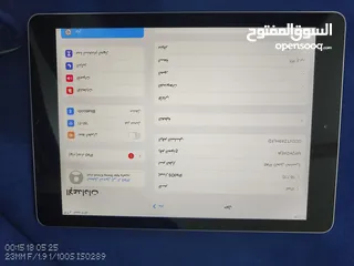  1 ايباد جيل خامس 2017, ذاكرة 128، رام 2 غيغا، بطارية مسبتها 94٪ د، مستعمل بحالة الوكالة خالي من تلشخوط