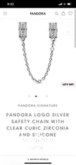  2 PANDORA SIGNATURE  PANDORA LOGO SILVER SAFETY CHAIN WITH CLEAR CUBIC ZIRCONIA AND SILICONE