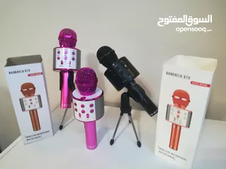  2 مايك كاريوكي و سماعات يشبك بلوتوث و فلاشه راديو ميزات اخرى سماعه هدايا هديه سماعه مايكرفون